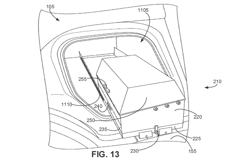 Patent image of a Rivian camp kitchen with grill