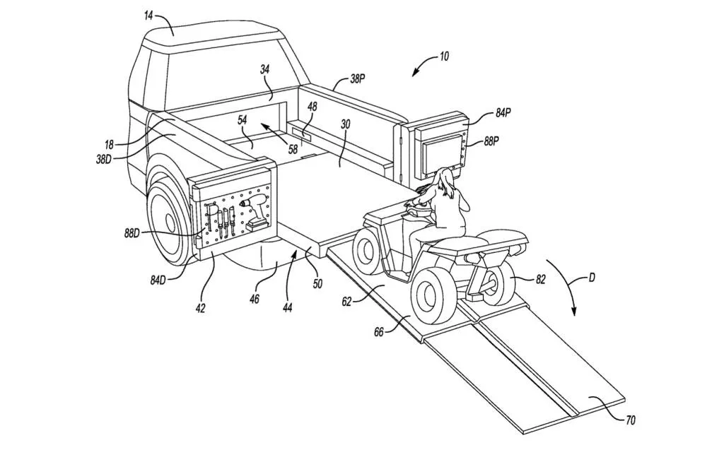 Patent image of Ford ramp system for extendable bed floor