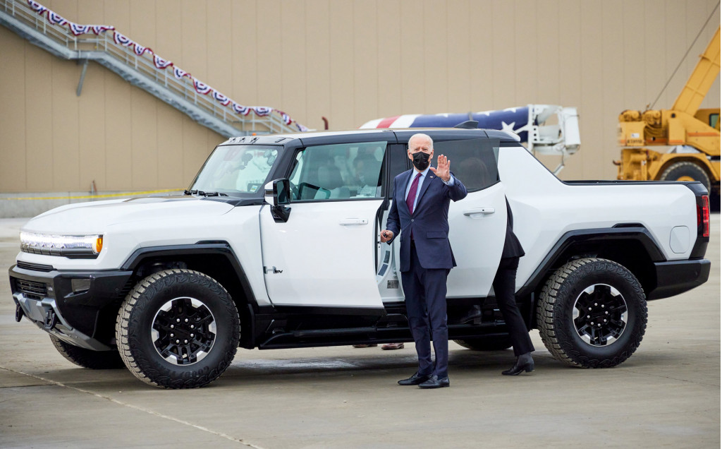 President Joe Biden with the 2022 GMC Hummer EV