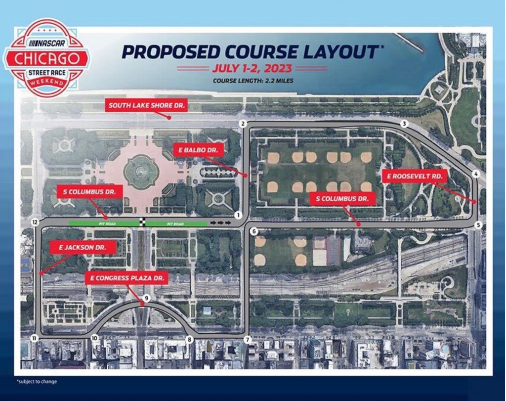 Proposed layout for 2023 NASCAR Cup Series Chicago street race.