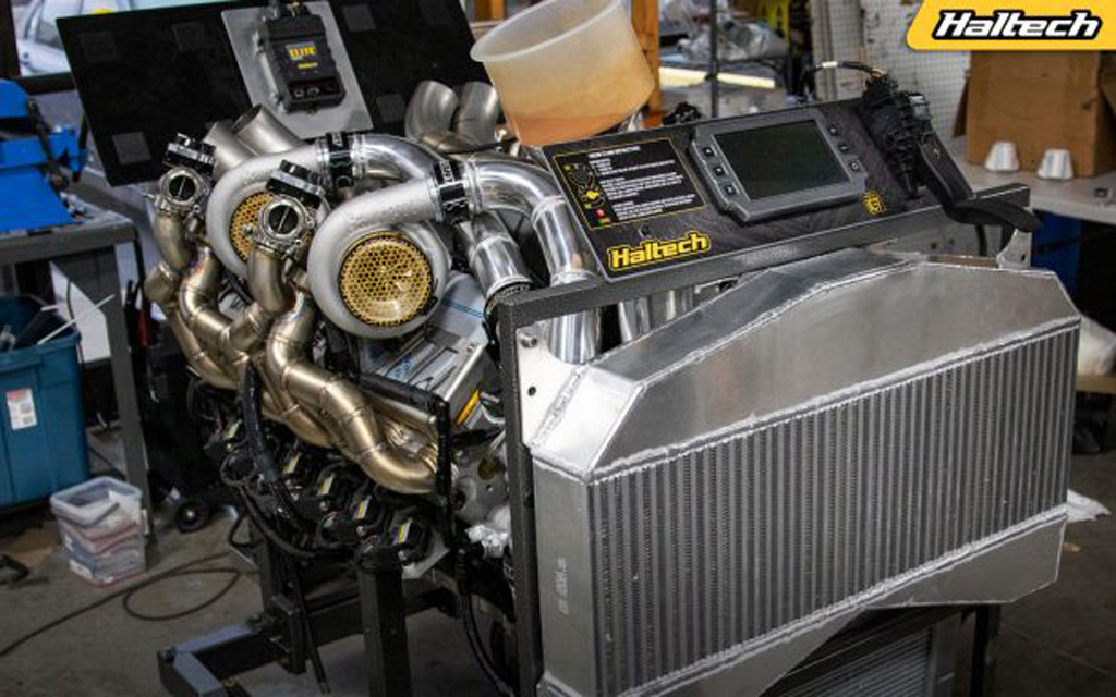 Quad-turbocharged 9.7-liter V-12 from Haltech and V12LS