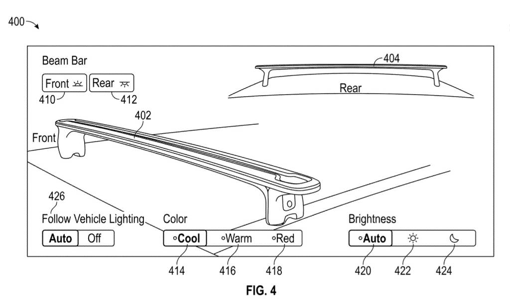 Rivian roof rail lighting system patent image (version one)