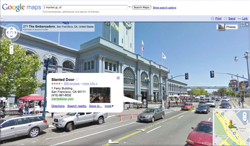 San Francisco's Ferry Building, with business listing in Street View
