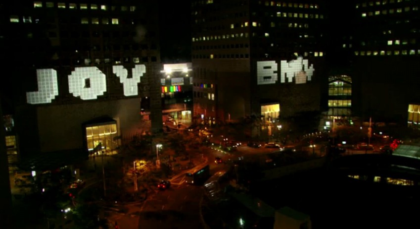 Screencap from BMW 'interactive' building projection in Singapore