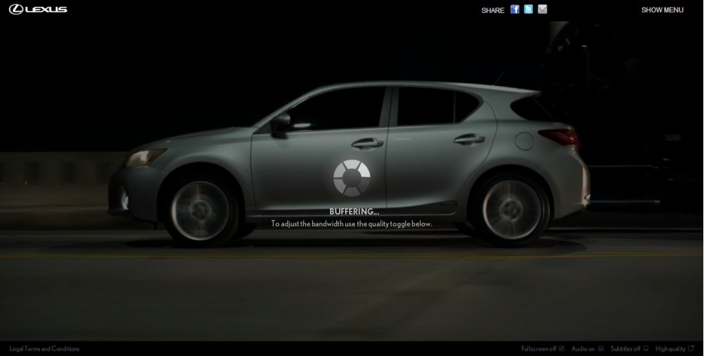 Screencap from the Lexus 'Dark Ride' microsite for the CT200h