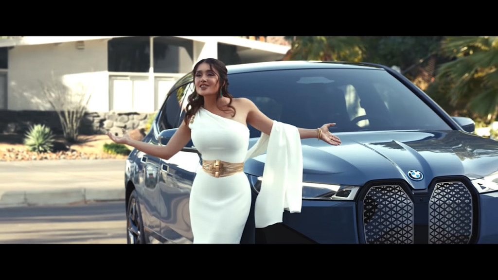 Selma Hayek as Hera, presenting BMW iX to Zeus  -  2022 Super Bowl ad