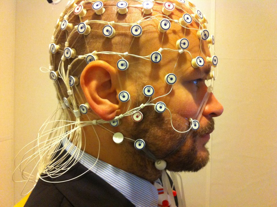 Subject ready for EEG recording (photo by Petter Kallioinen)
