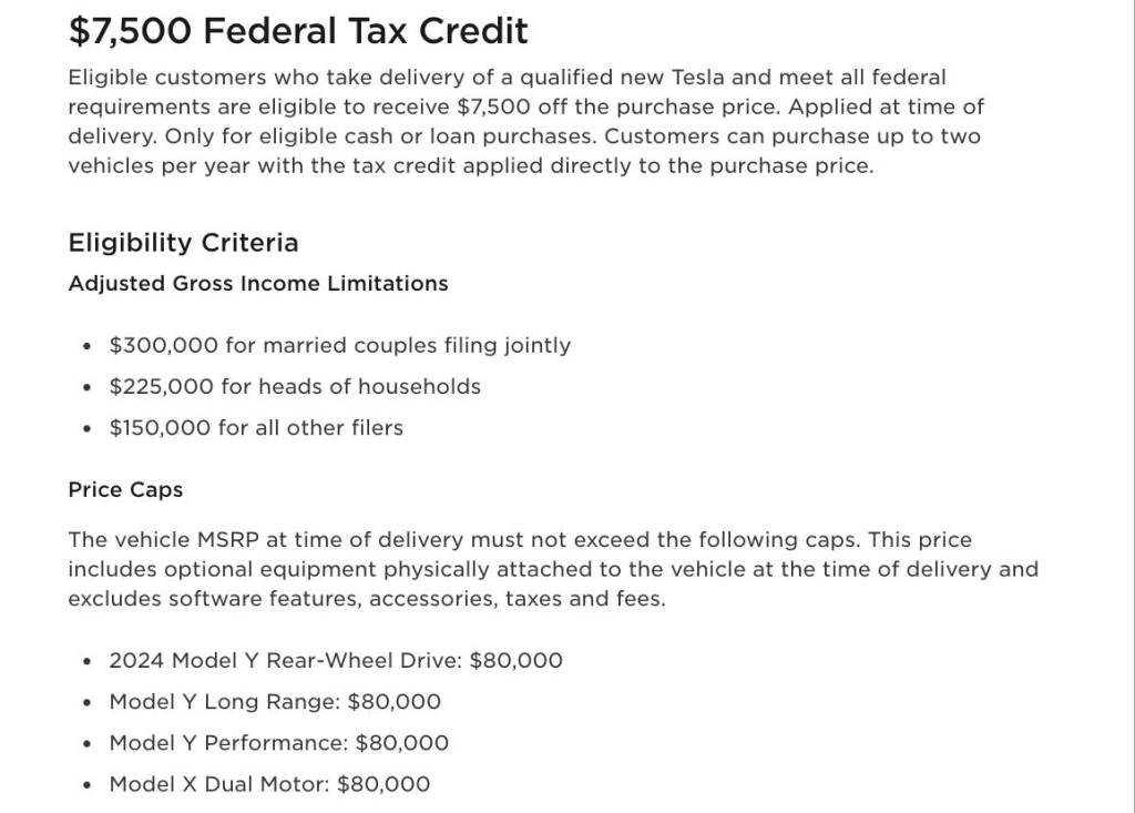 Tesla federal EV tax credit eligibility (Jan. 2024)