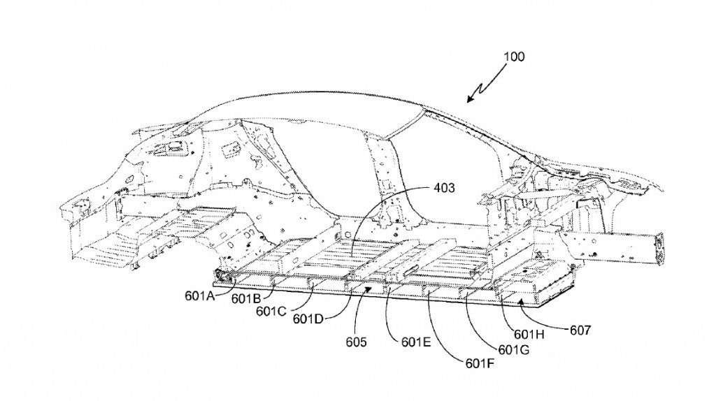 Image: Tesla Model S battery pack, from U.S. patent 8286743 for Vehicle ...