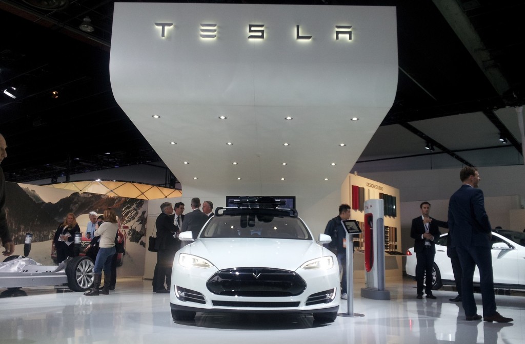 Tesla Motors stand at 2014 Detroit Auto Show