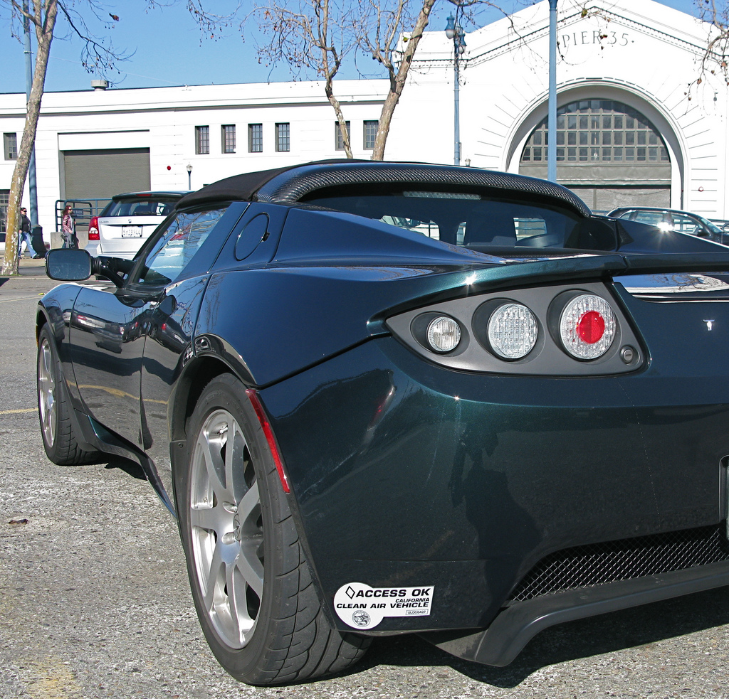 Tesla Roadster with CA Clean Air Vehicle sticker  --  flickr user jurvetson