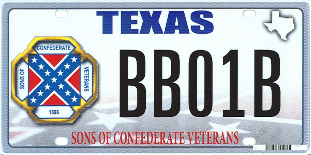 Texas license plate featuring Confederate flag