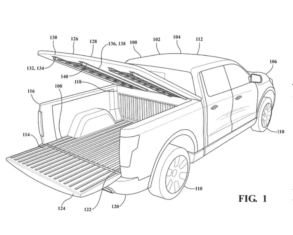 Immagine del brevetto Toyota per una copertura tonneau con sistema di rampe integrato