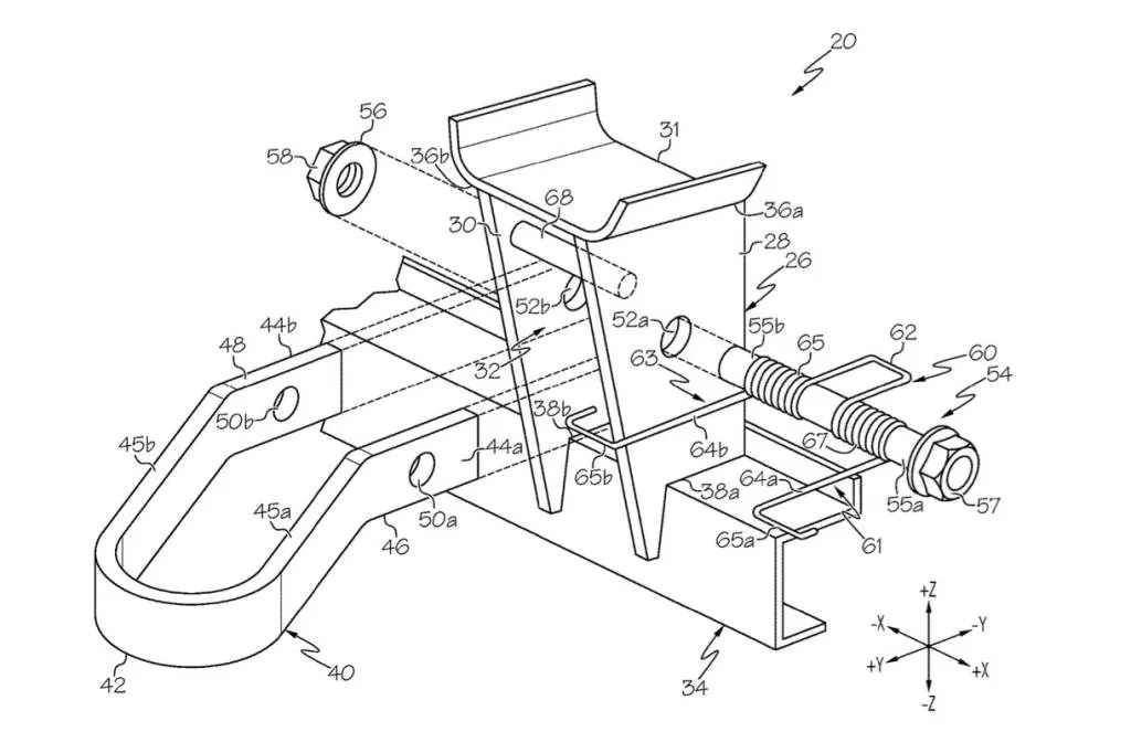 Toyota pivoting tow hook patent image