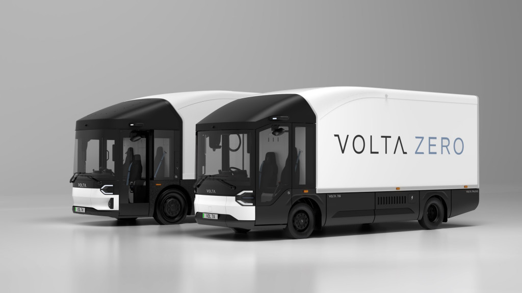 Volta Zero 7.5 ton (front) and 16 ton electric trucks