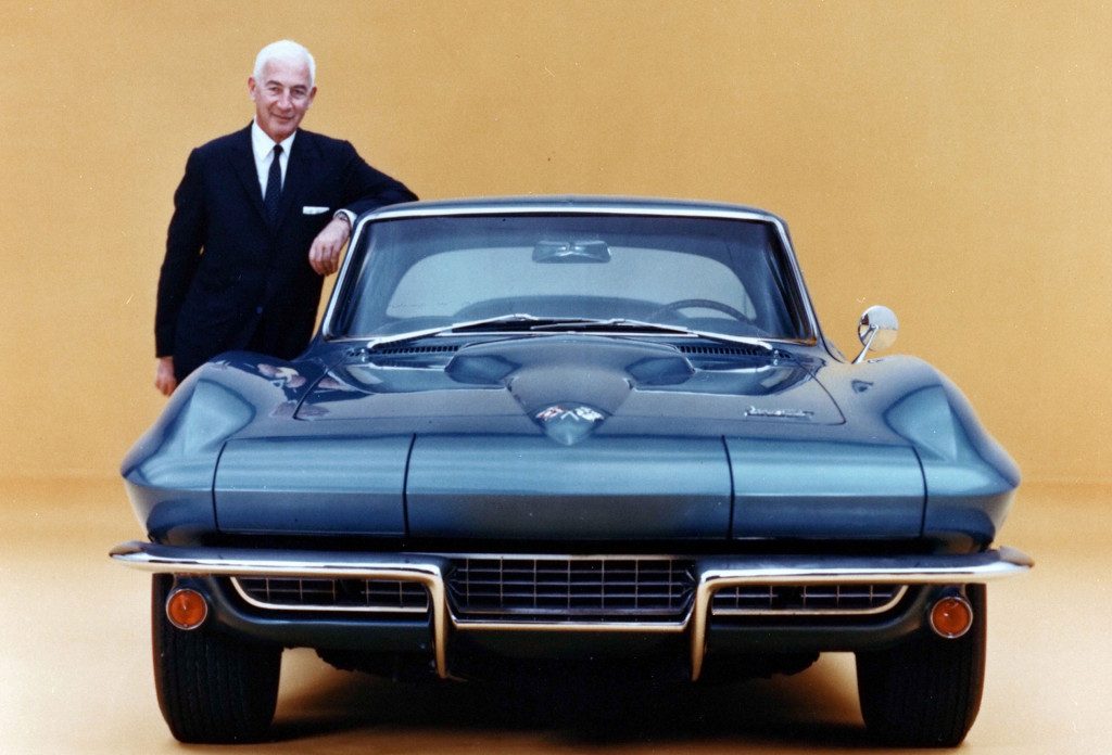 Zora Arkus-Duntov with a 1966 Chevrolet Corvette