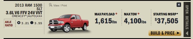 2013 Ram 1500 max payload and towing