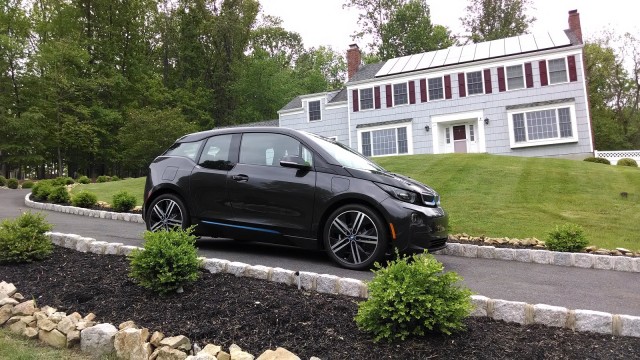 2014 BMW i3 REx range-extended electric car owned by Tom Moloughney - in front of house