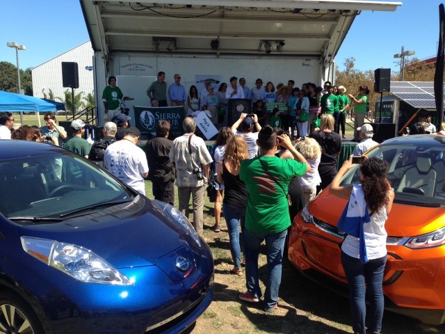 2016 Nissan Leaf, Chevy Bolt EV at Drive Electric Week event, Los Angeles [photo: Zan Dubin Scott]