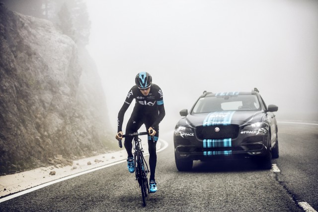 2017 Jaguar F-Pace prototype as Team Sky support vehicle for Tour de France rider Chris Froome 