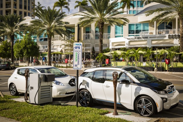 BMW and Nissan electric car fast-charging station