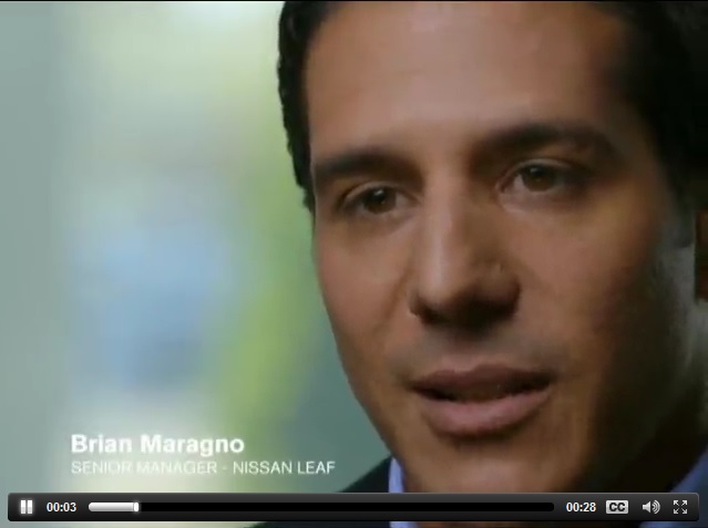 Brian Maragno of Nissan USA in Nissan Leaf electric-car television ad, frame capture Brian Maragno of Nissan USA in Nissan Leaf electric-car television ad, frame capture