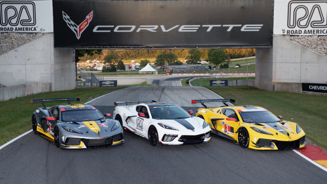 Chevrolet Corvette C8.R race cars and C8 pace car at Road America