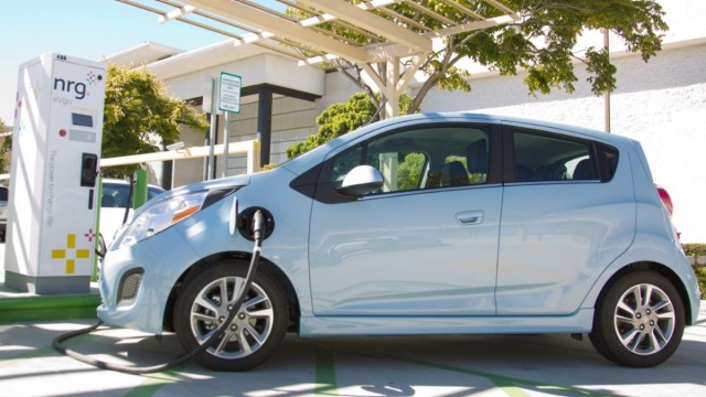 Chevrolet Spark EV at CCS fast charging station in San Diego.