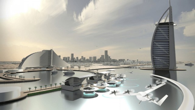 Concept drawing for Uber Elevate flying taxi service
