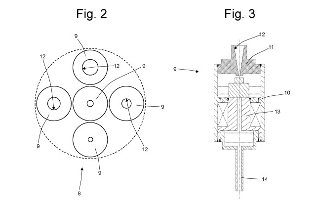 Design of gas thrusters in Ferrari patent