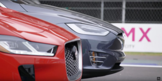 Drag race between 2019 Jaguar I-Pace and Tesla Model X 100D electric cars [video: Jaguar]