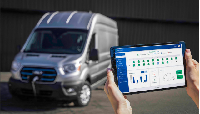 Ford E-Transit with tablet and Ford Pro fleet software