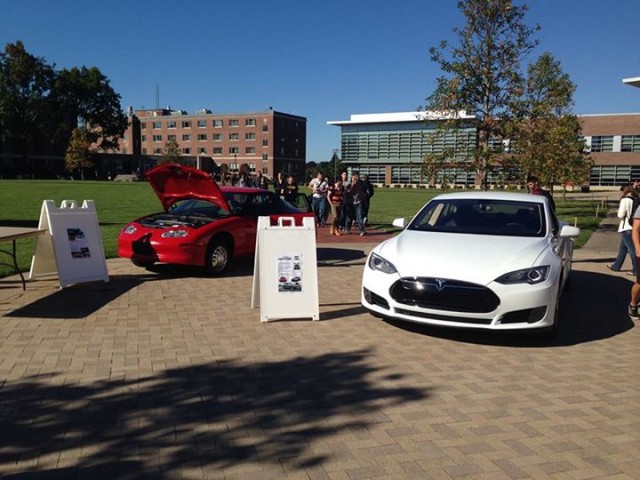 GM EV1 and Tesla Model S electric cars, at Worcester Polytechnic Institute, Worcester, MA, Oct 2013