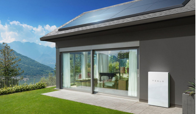 Home equipped with solar panel and battery storage system from Tesla