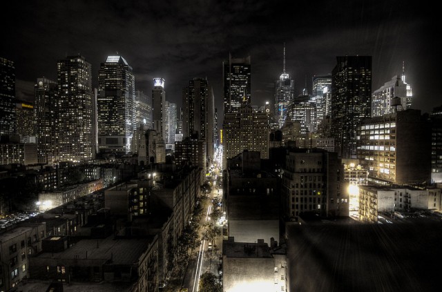 New York City traffic at night, by Flickr user paulobar