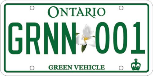 Ontario green license plate for hybrids and EVs