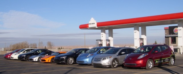 Petro-Canada gas station, Crossfields, Alberta, with electric-car charging station