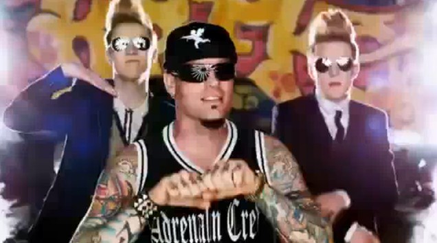 Screencap from Jedward's 'Ice Ice Baby', featuring Vanilla Ice