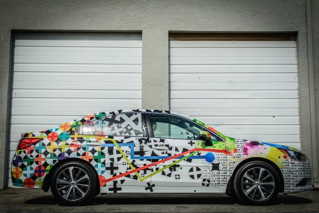 Specially wrapped 2015 Subaru Legacy by designer Mondo Guerra (photo: Nick D'Amico & Dana Slifer)