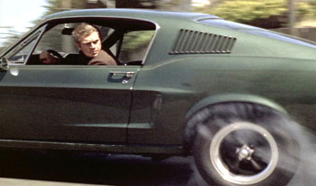Scene from “Bullitt” with Steve McQueen in a Ford Mustang GT