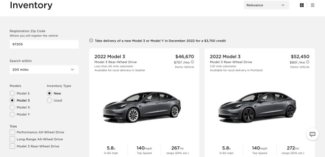 Tesla $3,750 discount on Model 3, Model Y - December 1, 2022