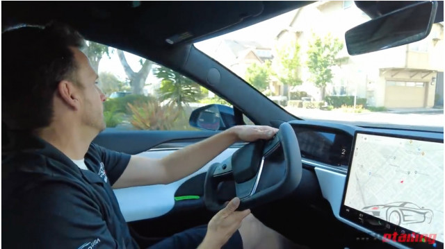Tesla Model S yoke steering wheel in use