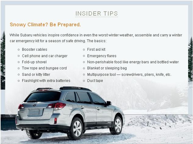 tips from Subaru on being prepared for driving in a snowy climate