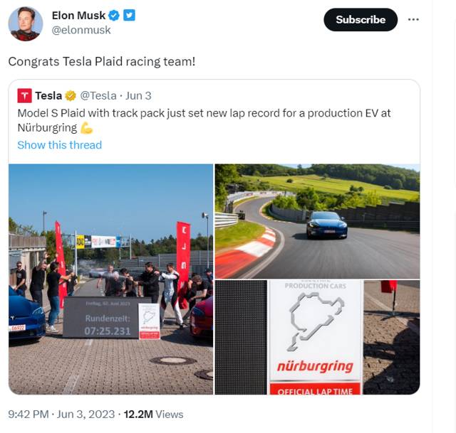 Tweet by Elon Musk on June 3, 2023