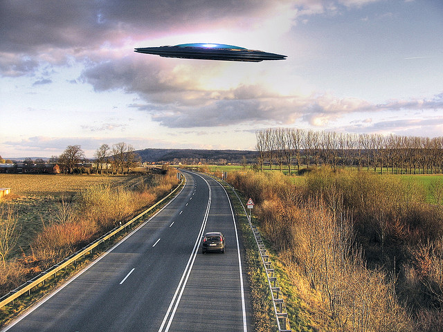 UFO over road. Image by Markusram.