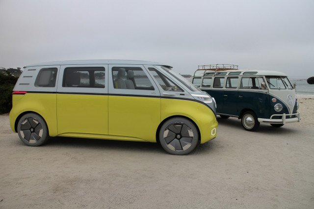Volkswagen ID Buzz electric bus concept with 1964 VW Microbus