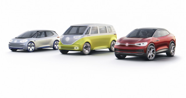 Left to right: Volkswagen ID, ID Buzz and ID Crozz concepts