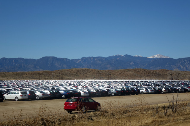 Volkswagen turbodiesels await their fate near Pikes Peak International Raceway in Colorado Springs
