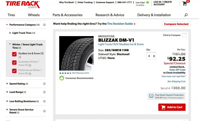 Winter tire discount from Tire Rack