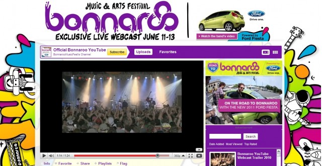 YouTube's Bonnaroo page, sponsored by the Ford Fiesta